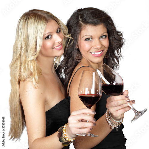 girls and wine - clink glasses
