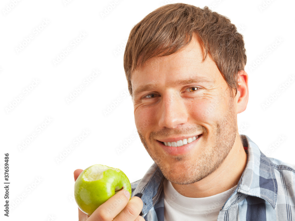 Young man with apple Young man with apple
