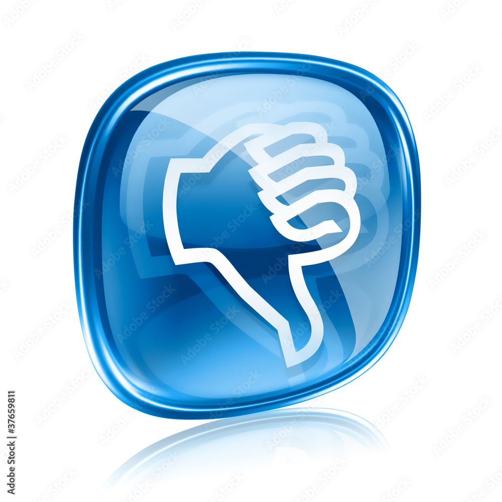 thumb down icon blue glass, isolated on white background. thumb down icon blue glass, isolated on white background.