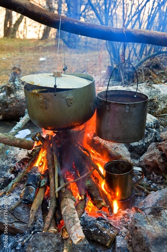 cooking on a touristic campfire