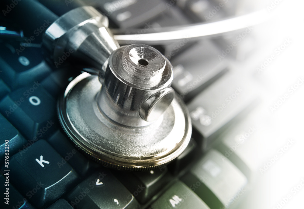Medical Stethoscope on Keyboard Medical Stethoscope on Keyboard