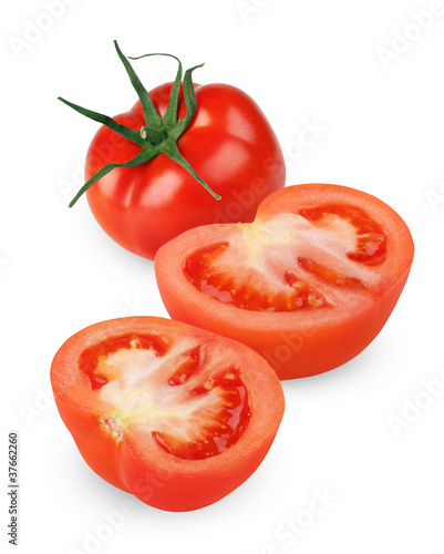 Red tomatoes with cut isolated on white