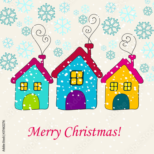 Cute winter houses illustration
