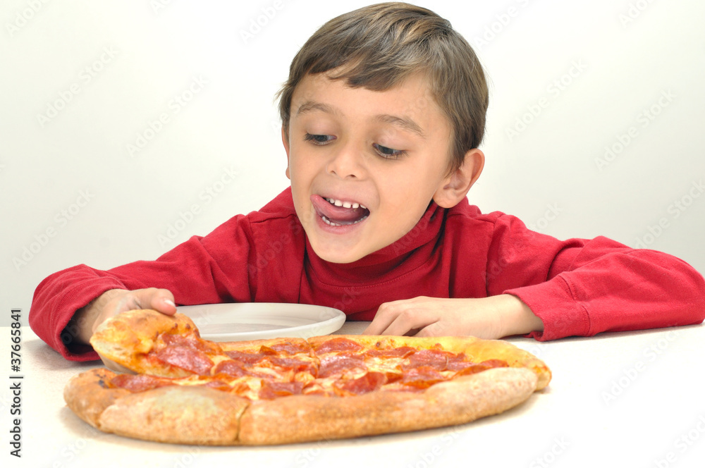 Boy and pizza