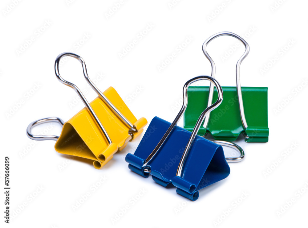 Color paper clips on white background. Color paper clips on white background.