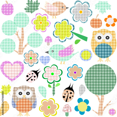 Set of nature and animalstextile stickers