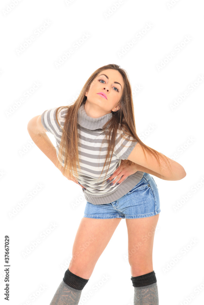 Beautiful girl in short blue jeans Beautiful girl in short blue jeans