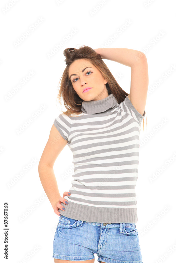 Beautiful girl in short blue jeans Beautiful girl in short blue jeans