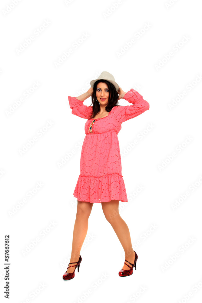 Beautiful young woman wearing a pink dress Beautiful young woman wearing a pink dress