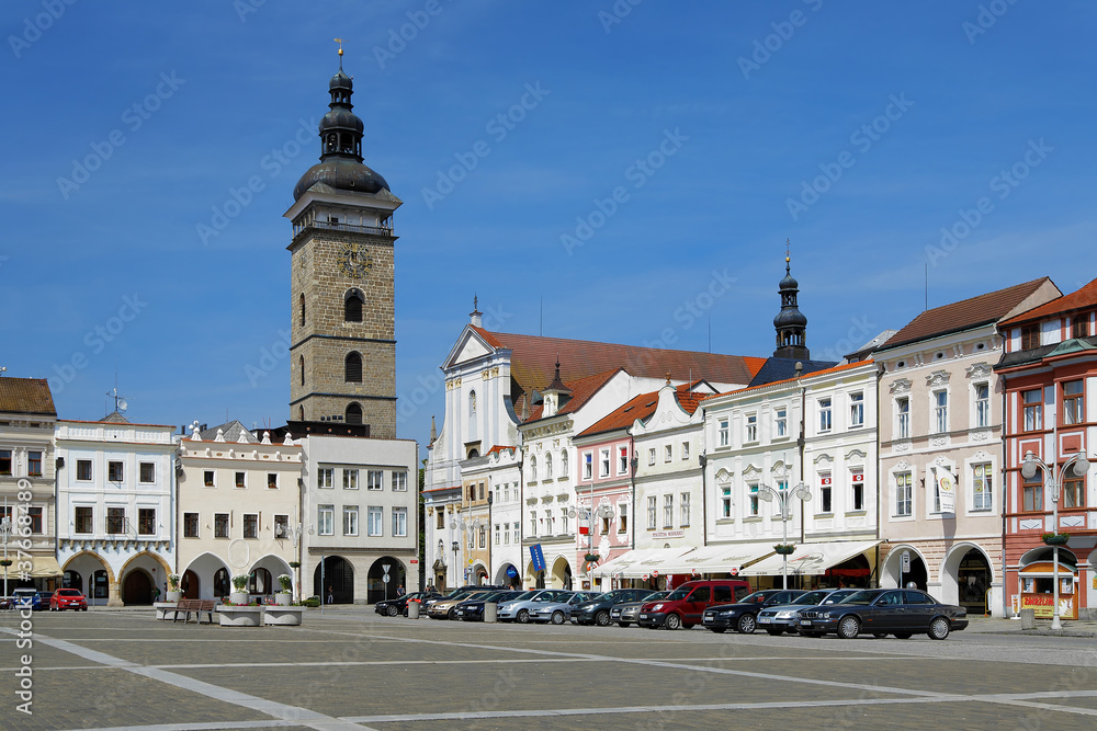 Central square of Ceske Budejovice and Black Tower