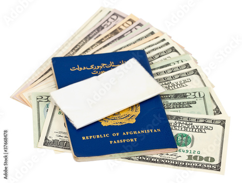 Package with a drug against the Afghan passports and U.S. dollar