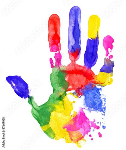 Close up of colored hand print