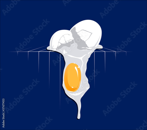broken scrambled eggs blue background