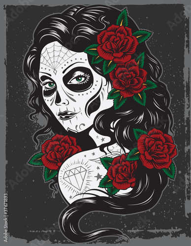 Day of dead girl tattoo illustration