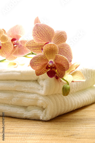 Spa towels with beautiful orchid
