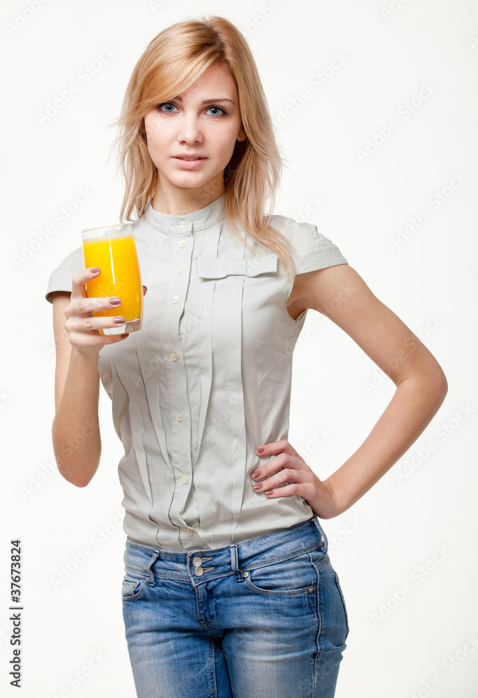 young woman with orange juice young woman with orange juice