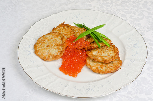 pancakes with red caviar