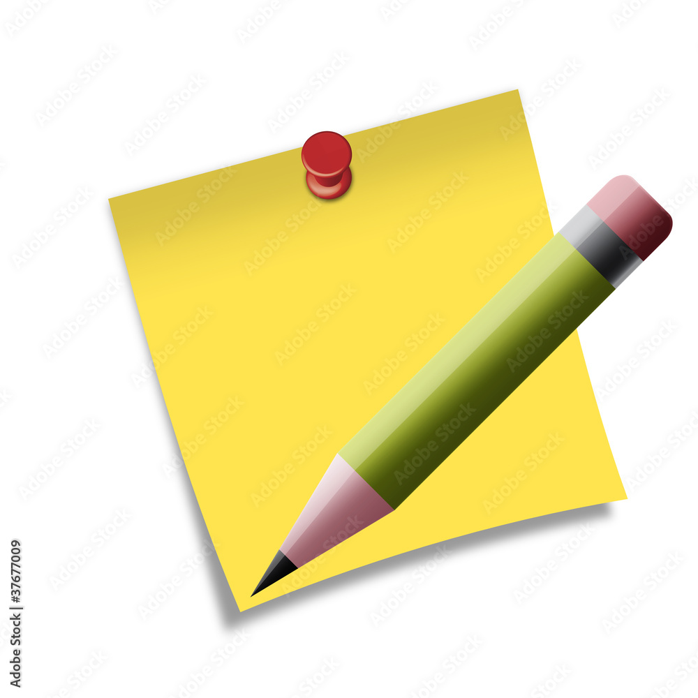 Post-it con chincheta con simbolo lapiz Stock Illustration | Adobe Stock