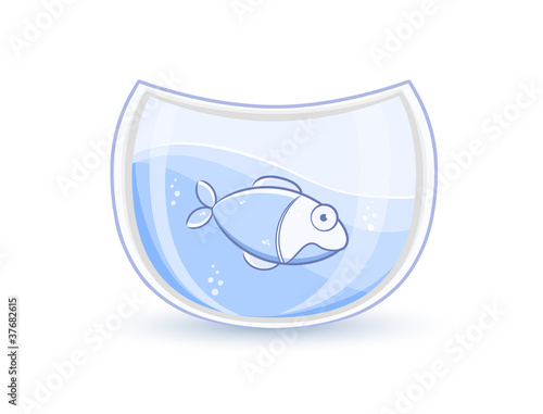 Blue Fish In Glass Aquarium