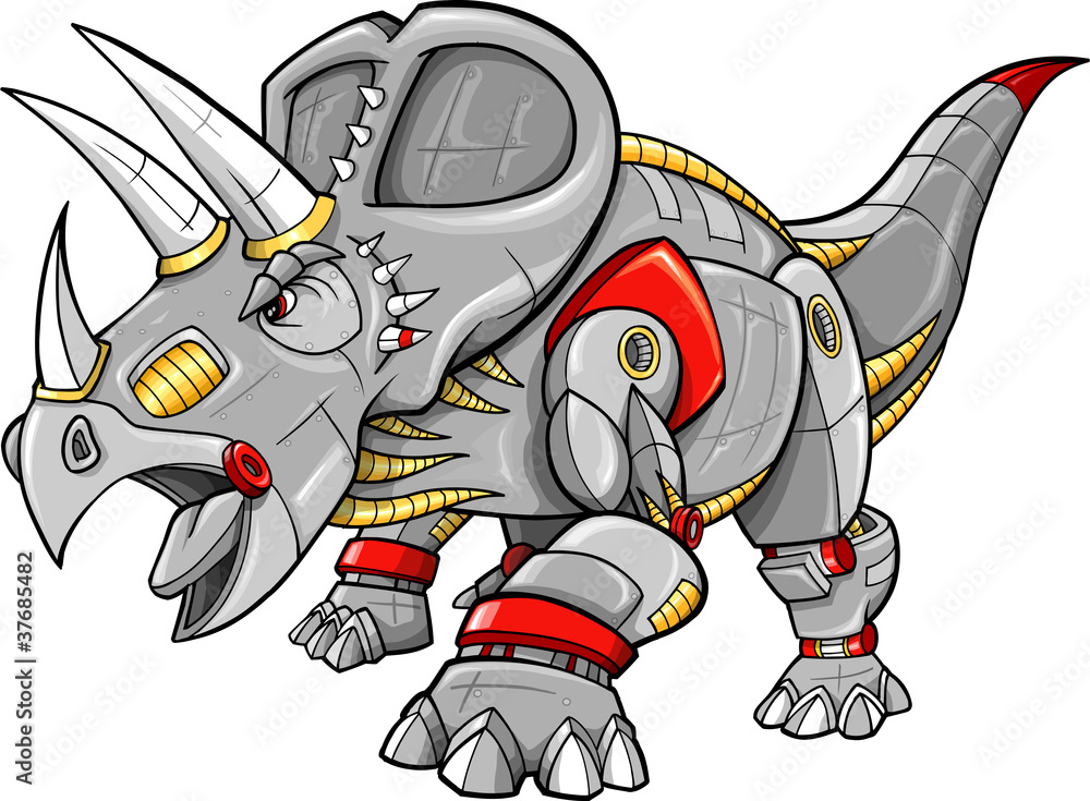 Wall murals Robot Cyobrg Triceratops Dinosaur Vector Illustration -  