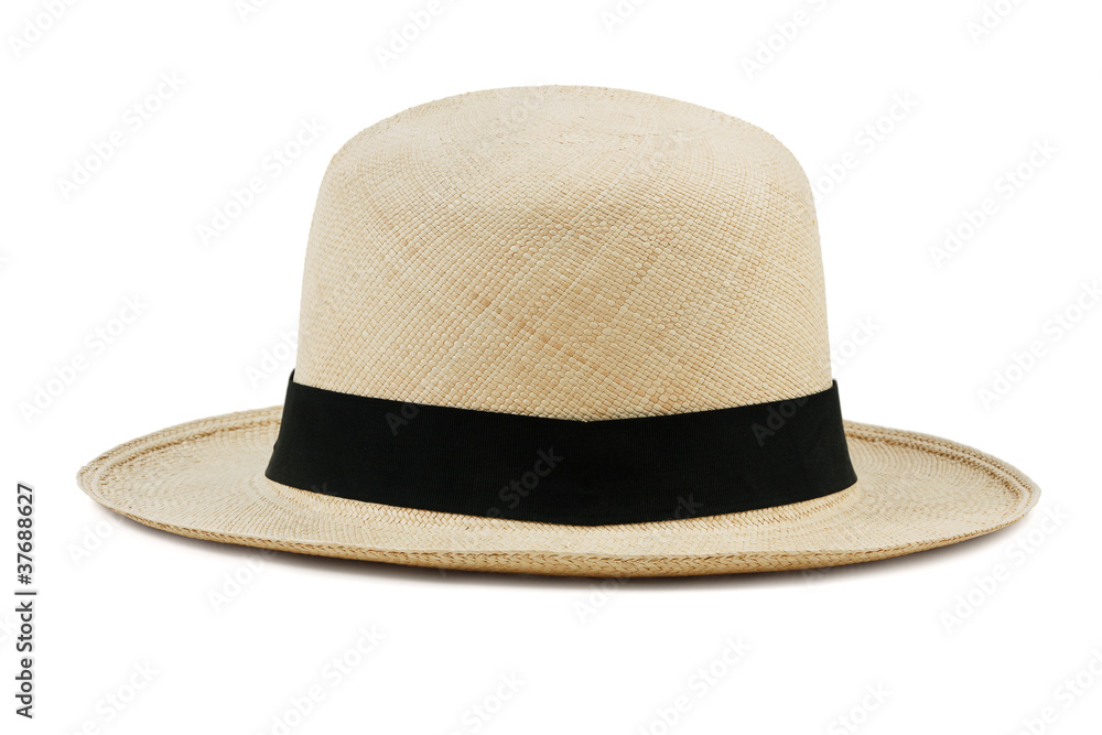 Wide-brimmed straw hat on a white background Wide-brimmed straw hat on a white background