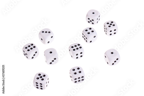 Scattered dice isolated on white