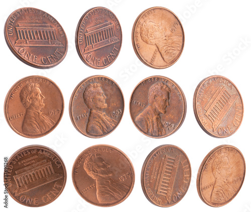 Картината върху платно American cents isolated on white