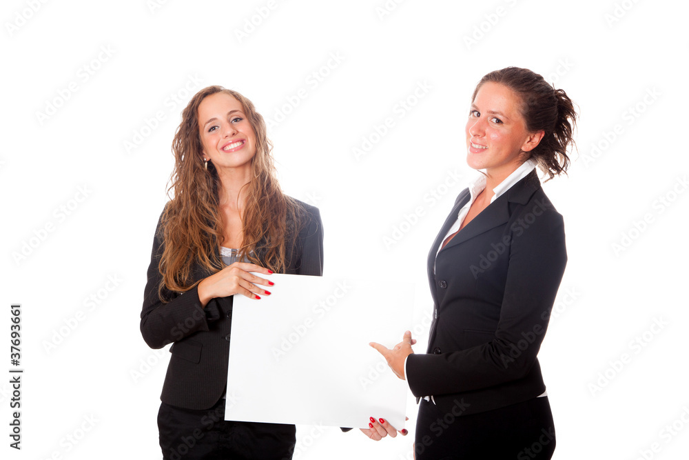 Business Women Holding Blank Board Business Women Holding Blank Board