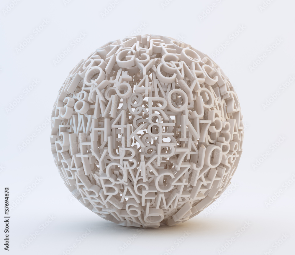 Random letters and numbers forming a sphere Random letters and numbers forming a sphere