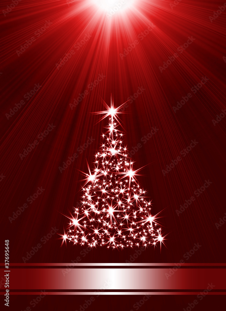 Christmas tree made of stars against red background Christmas tree made of stars against red background
