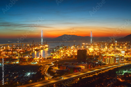 Port warehouse with cargoes and containers