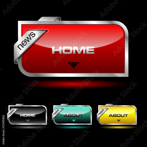 Editable website vector buttons wth glossy and metallic effects