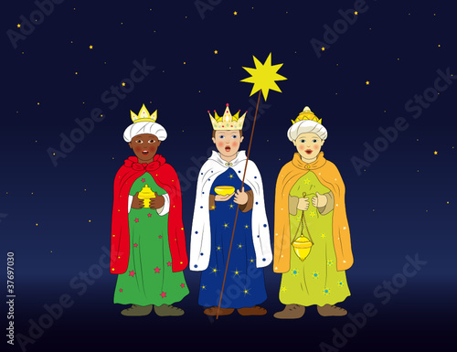 Heilige Drei Könige als Sternsinger am Abend