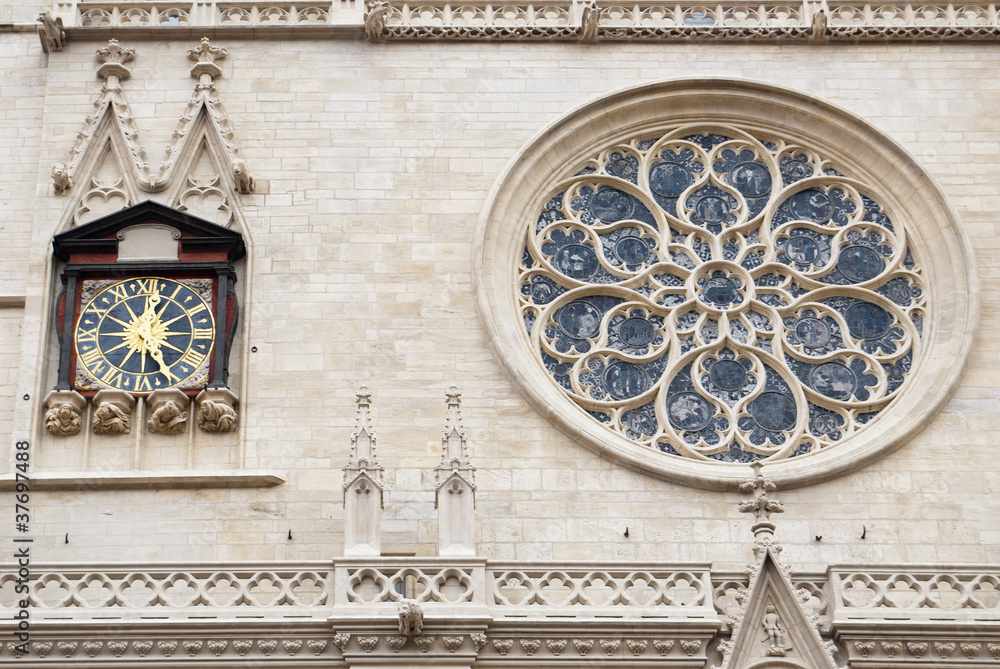 Clock of facade to Saint Jean cathedral Lyon,France