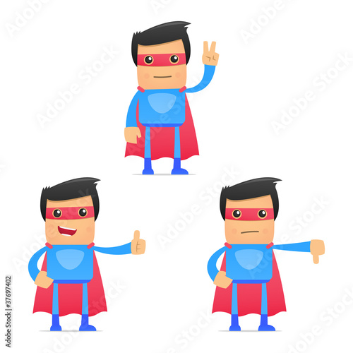 set of funny cartoon superhero