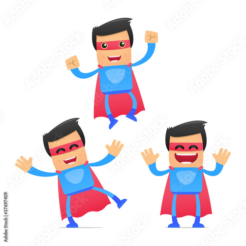 set of funny cartoon superhero