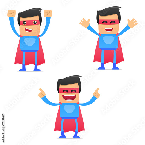 set of funny cartoon superhero