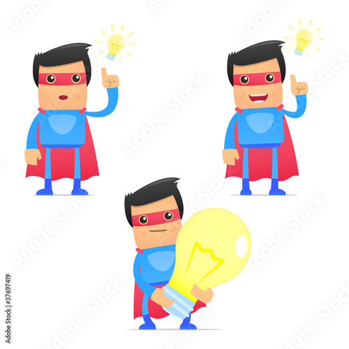 set of funny cartoon superhero