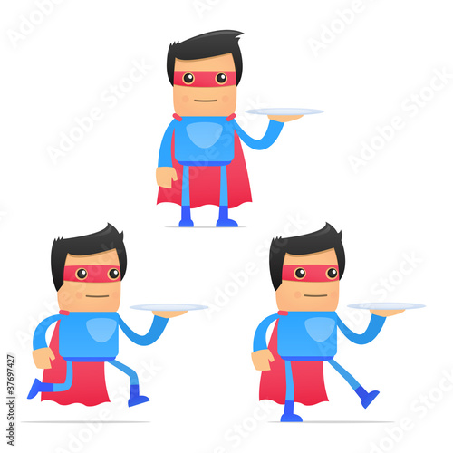 set of funny cartoon superhero