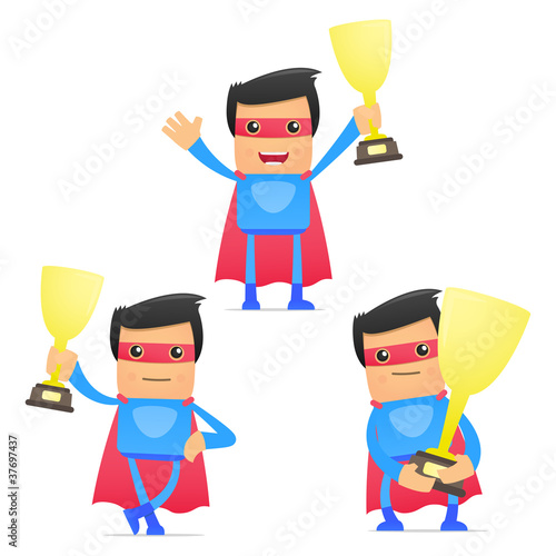 set of funny cartoon superhero