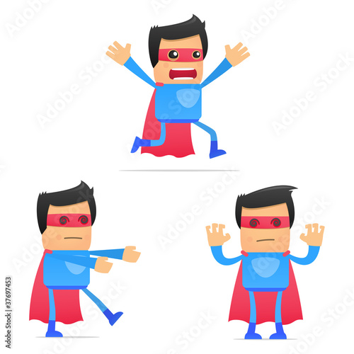set of funny cartoon superhero