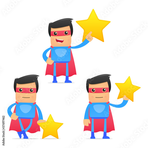 set of funny cartoon superhero