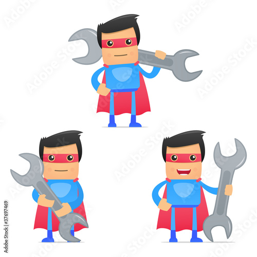set of funny cartoon superhero