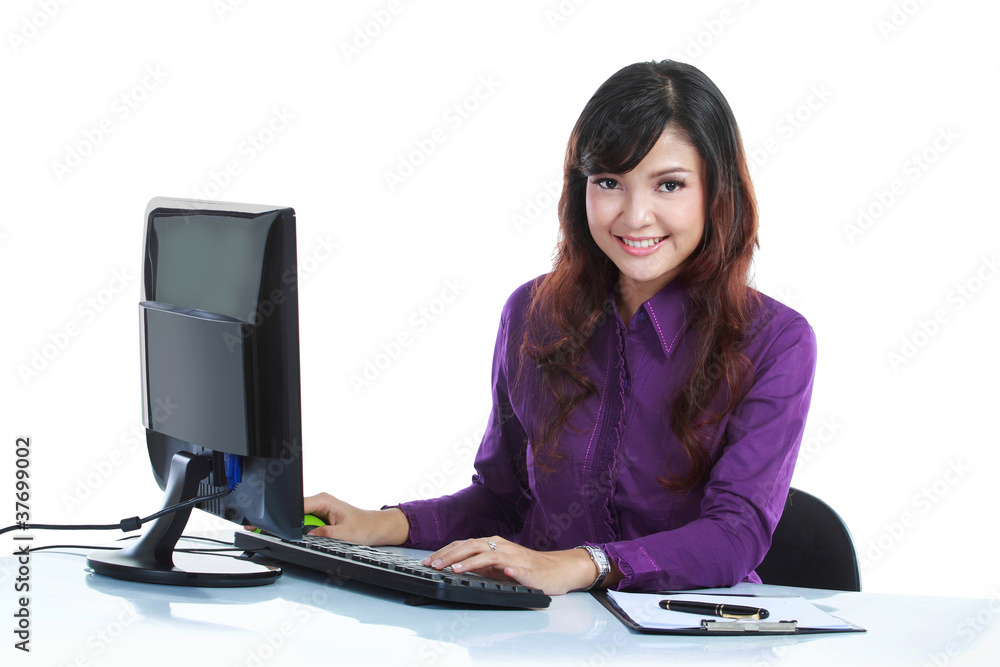 business woman working on her desk business woman working on her desk