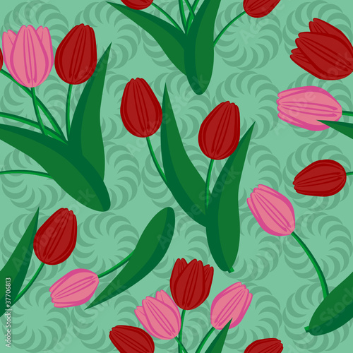 seamless background with boqoets of tulips