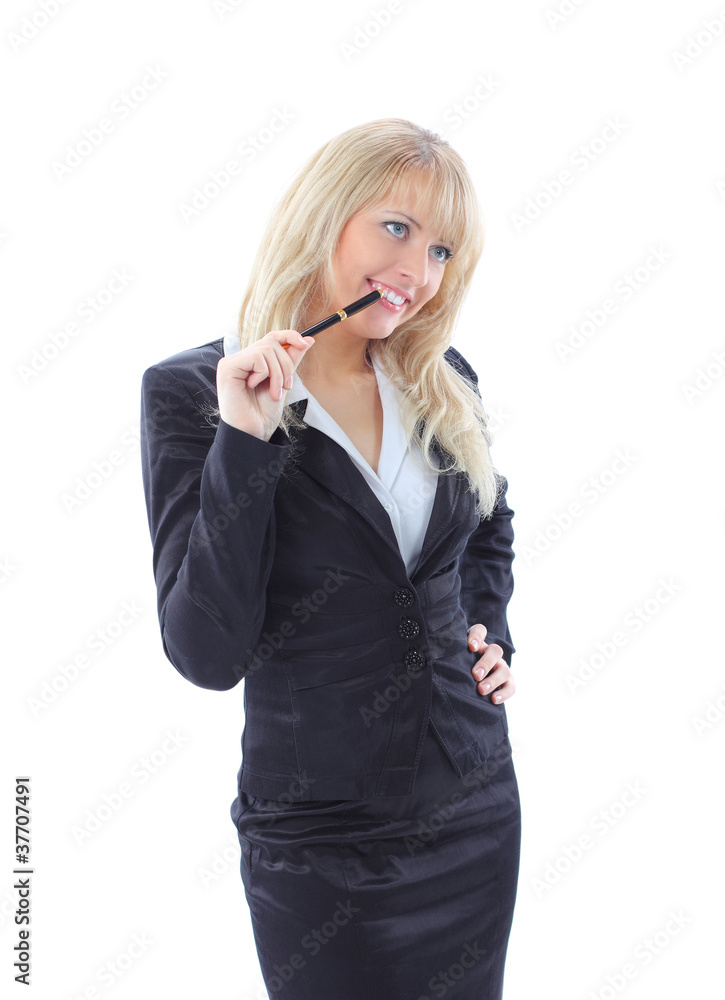 Portrait of a happy young business woman standing against Portrait of a happy young business woman standing against