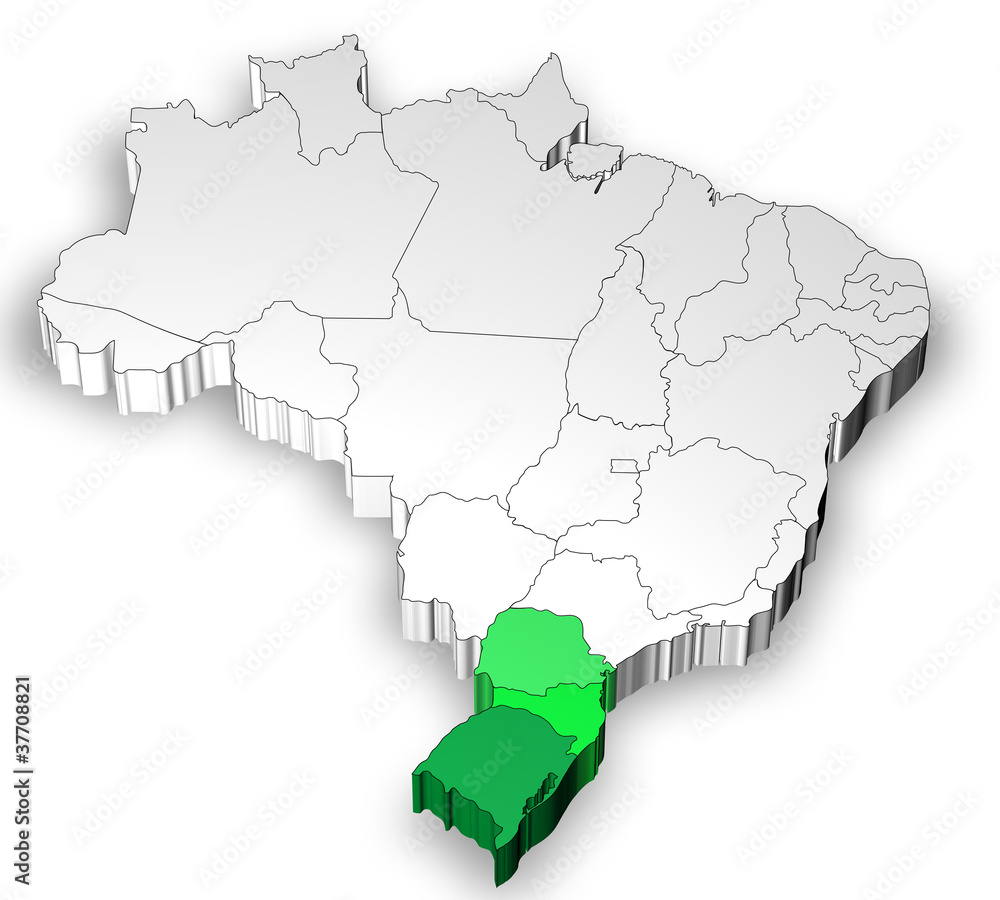 Obraz premium Three dimensional map of Brazil with south region