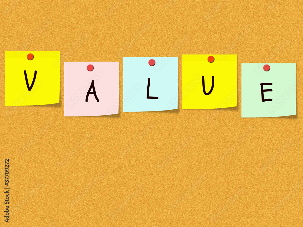 Value on Corkboard and sticky notes Value on Corkboard and sticky notes