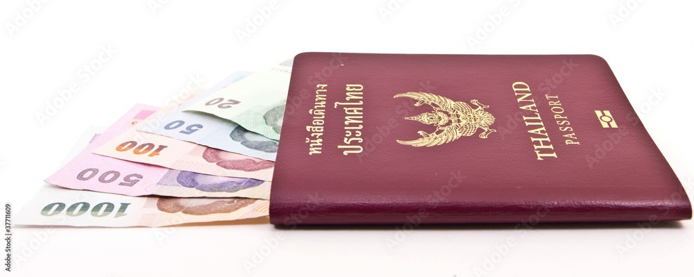 Thailand passport and Thai money Thailand passport and Thai money