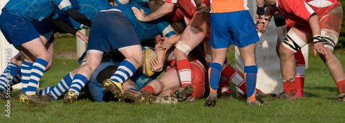 rugby scrum in panoramic view